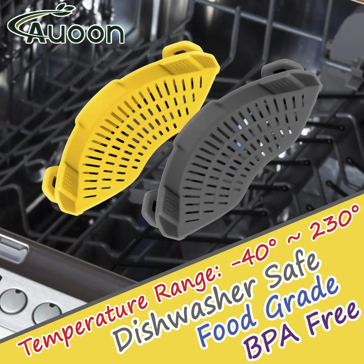 AUOON Clip On Food Strainer for Pots 2Pack | Space-Saving Silicone Kitchen Gadget - view 3