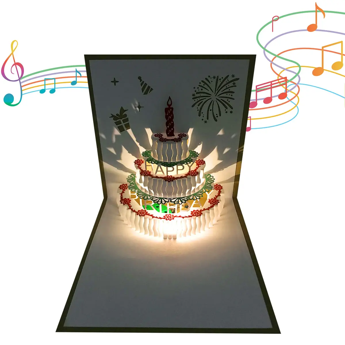 Akeydeco 3D Pop Up Birthday Card with Warming LED Light & Music | Handmade Musical Cake Design - view 2