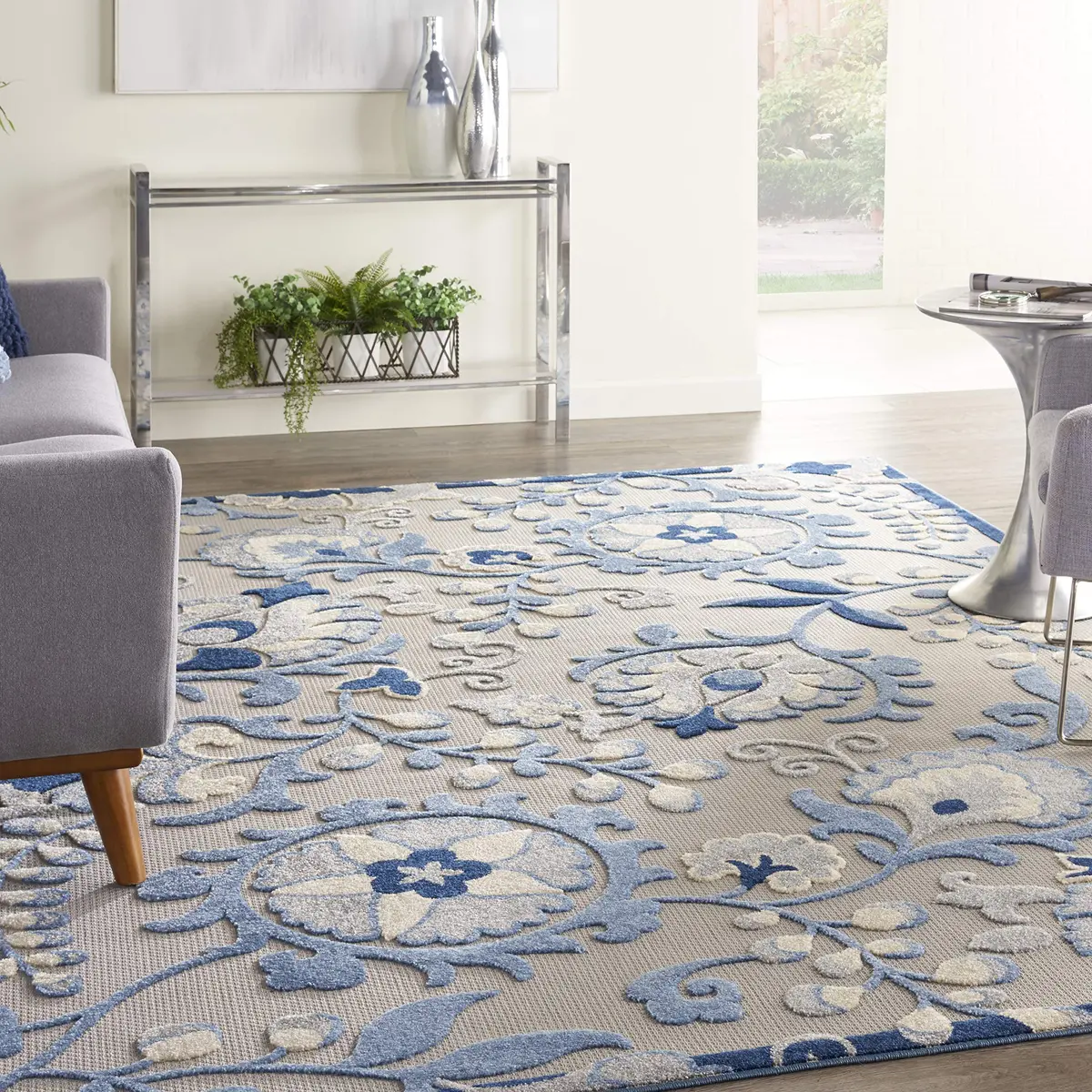 Nourison Home Aloha Blue Grey 9' x 12' Area Rug | Easy Clean, Non Shedding, Indoor/Outdoor Use - view 5