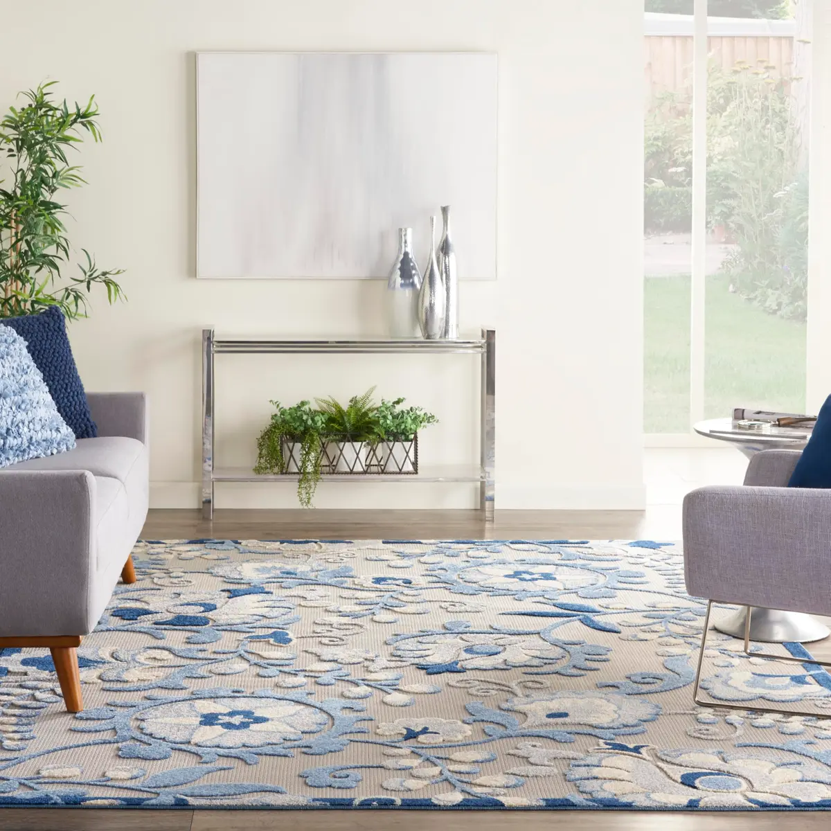Nourison Home Aloha Blue Grey 9' x 12' Area Rug | Easy Clean, Non Shedding, Indoor/Outdoor Use - view 2