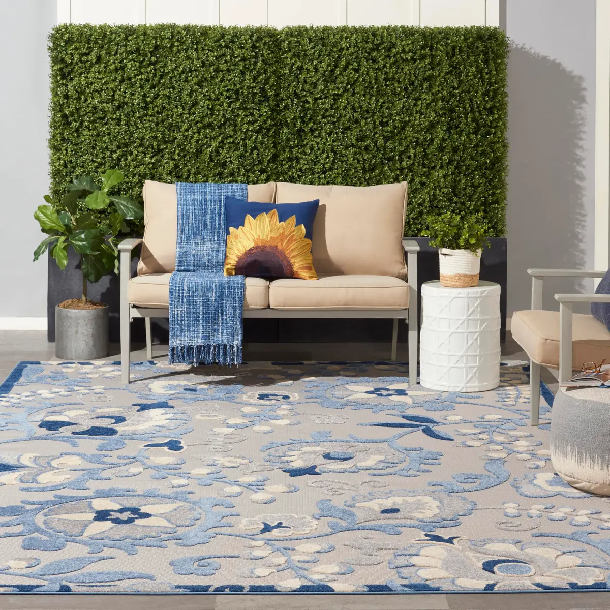 Nourison Home Aloha Blue Grey 9' x 12' Area Rug | Easy Clean, Non Shedding, Indoor/Outdoor Use - view 3