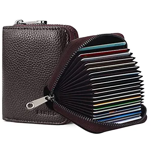 Linno Coffee Genuine Leather RFID Credit Card Holder Wallet with Zipper | 20 Slots - main product image
