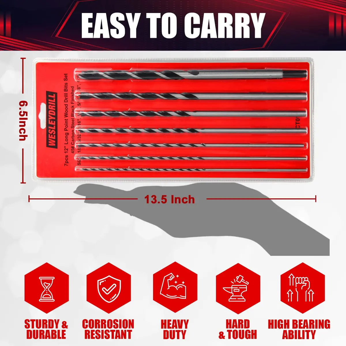 wesleydrill Extra Long Brad Point Drill Bit Set 12 inch (300mm) Carbon Steel | Woodworking Precision - view 9