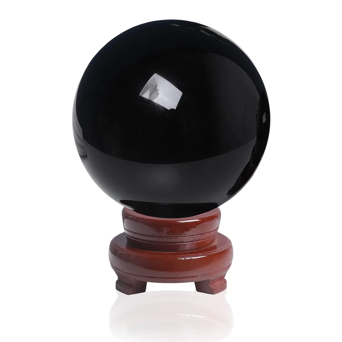 LONGWIN 120mm (4.7 in) Divination Black Crystal Ball Fengshui Sphere Home Decorations Meditation Ornaments with Rotating Wooden Stand | Fengshui & Meditation Decor - main product image