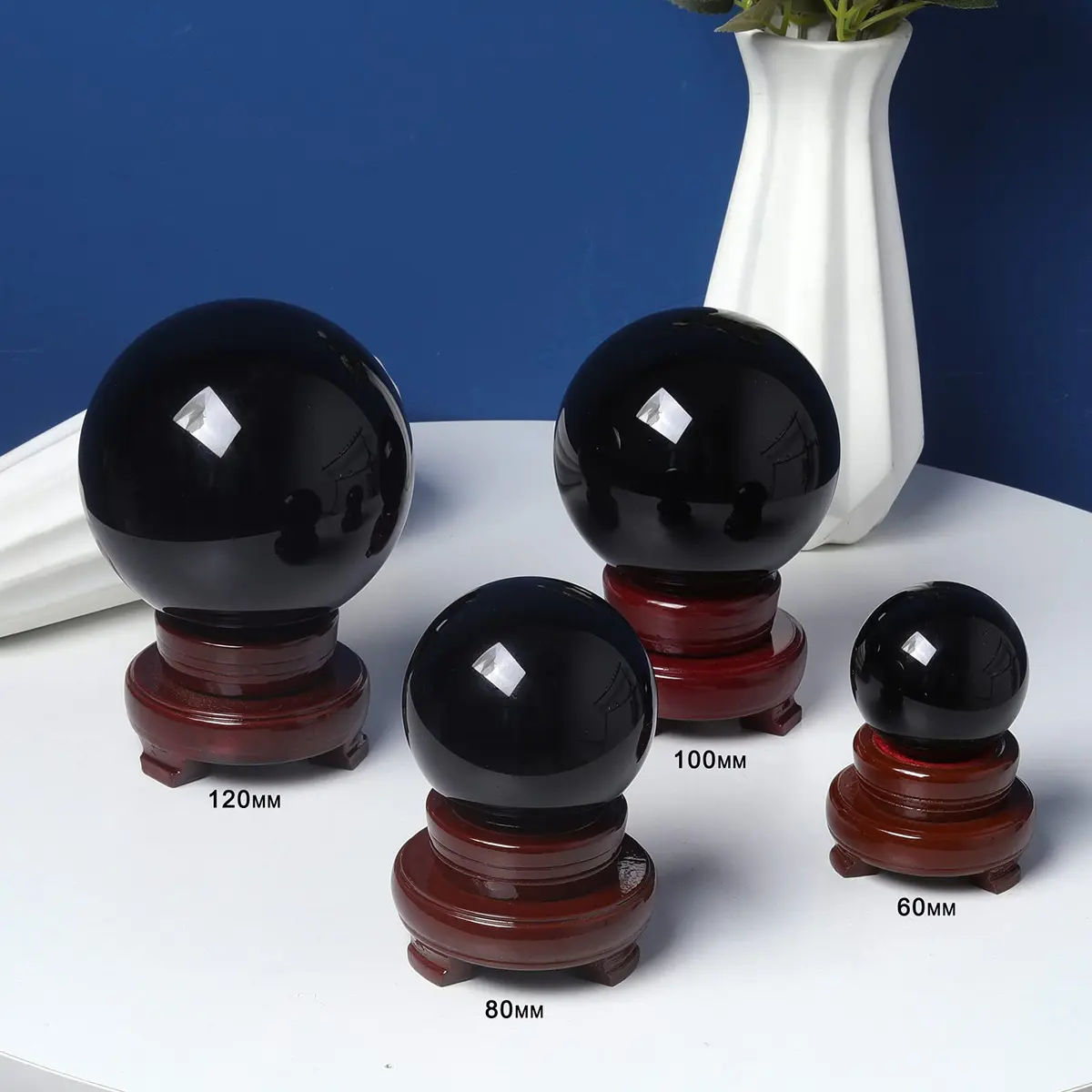 LONGWIN 120mm (4.7 in) Divination Black Crystal Ball Fengshui Sphere Home Decorations Meditation Ornaments with Rotating Wooden Stand | Fengshui & Meditation Decor - view 3