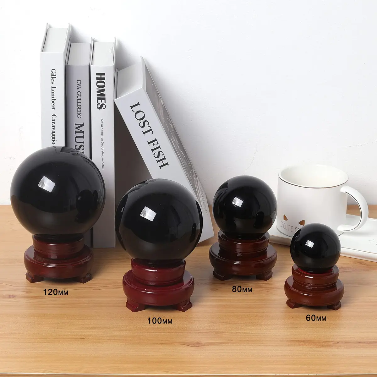 LONGWIN 120mm (4.7 in) Divination Black Crystal Ball Fengshui Sphere Home Decorations Meditation Ornaments with Rotating Wooden Stand | Fengshui & Meditation Decor - view 4