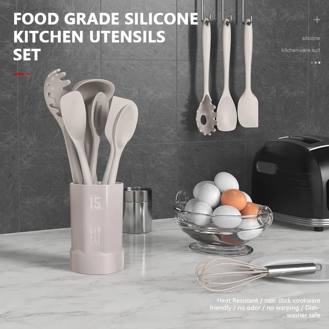 AOTHOD Silicone Cooking Utensils Set - Heat Resistant Kitchen Gadgets, BPA Free, Dishwasher Safe | 446°F - view 2