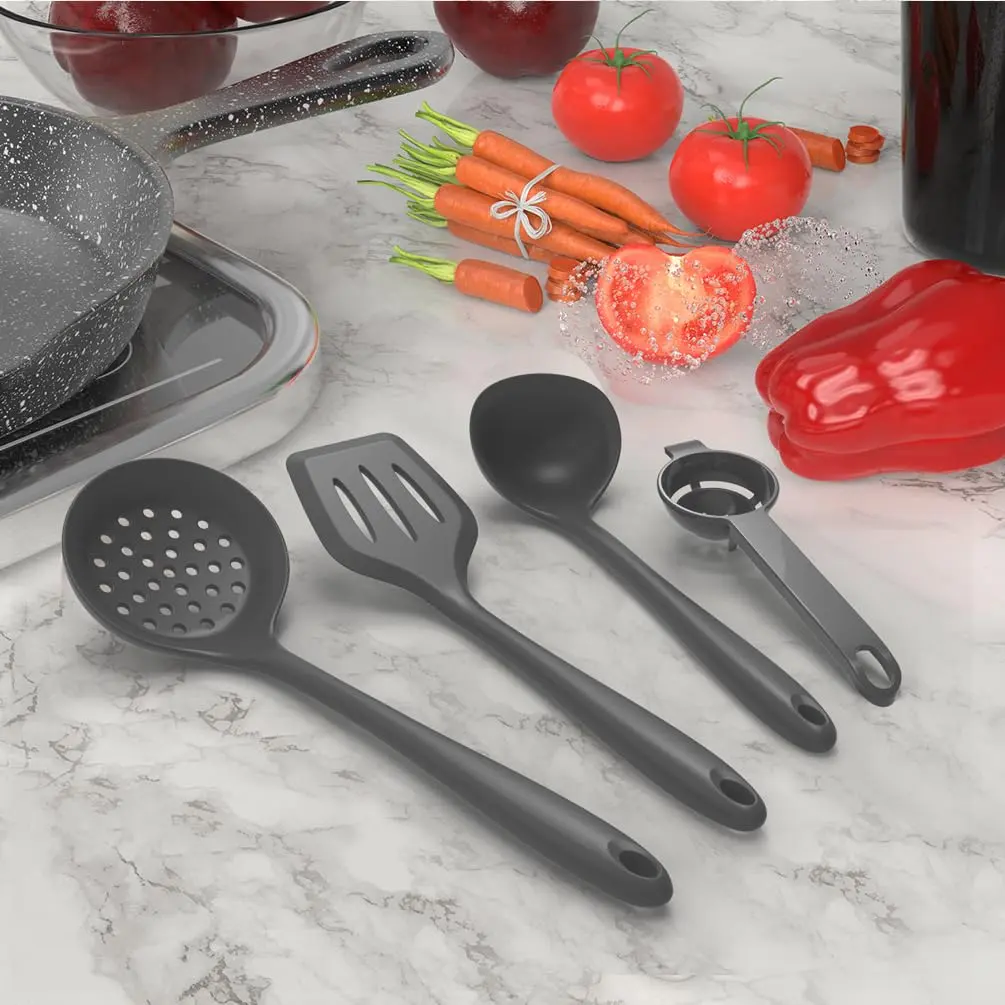AOTHOD Silicone Cooking Utensils Set - 446°F Heat Resistant Kitchen Gadgets for Nonstick Cookware (Large, Gray) - view 9