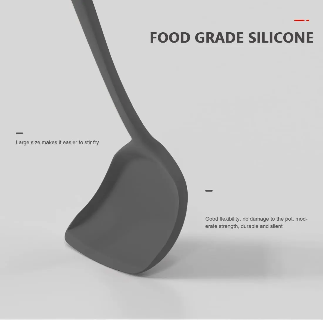 AOTHOD Silicone Cooking Utensils Set - 446°F Heat Resistant Kitchen Gadgets for Nonstick Cookware (Large, Gray) - view 4