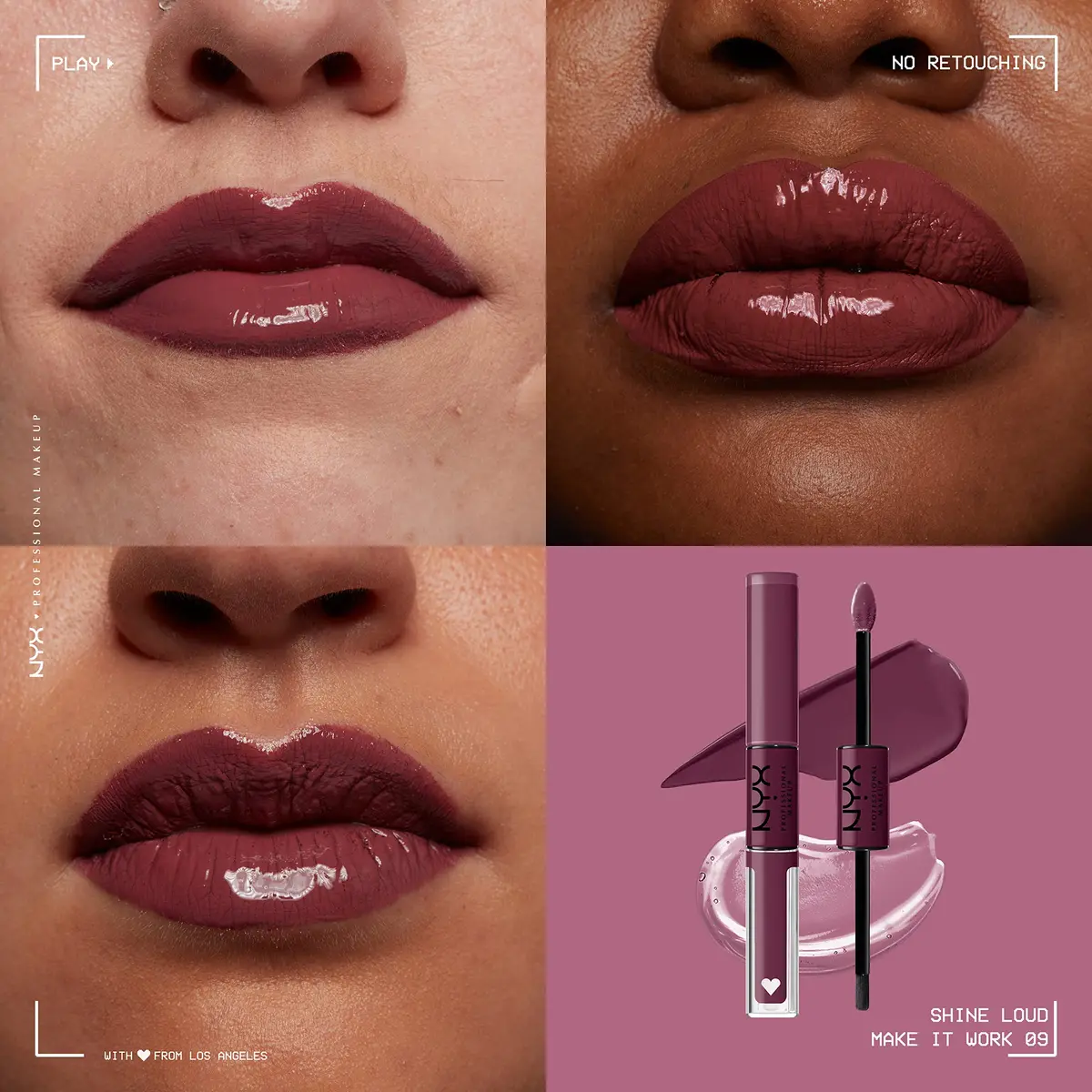 NYX PROFESSIONAL MAKEUP Shine Loud Liquid Lipstick with Clear Lip Gloss - Make It Work (Cool-Toned Plum) 16hr Wear | Vegan Formula - view 3