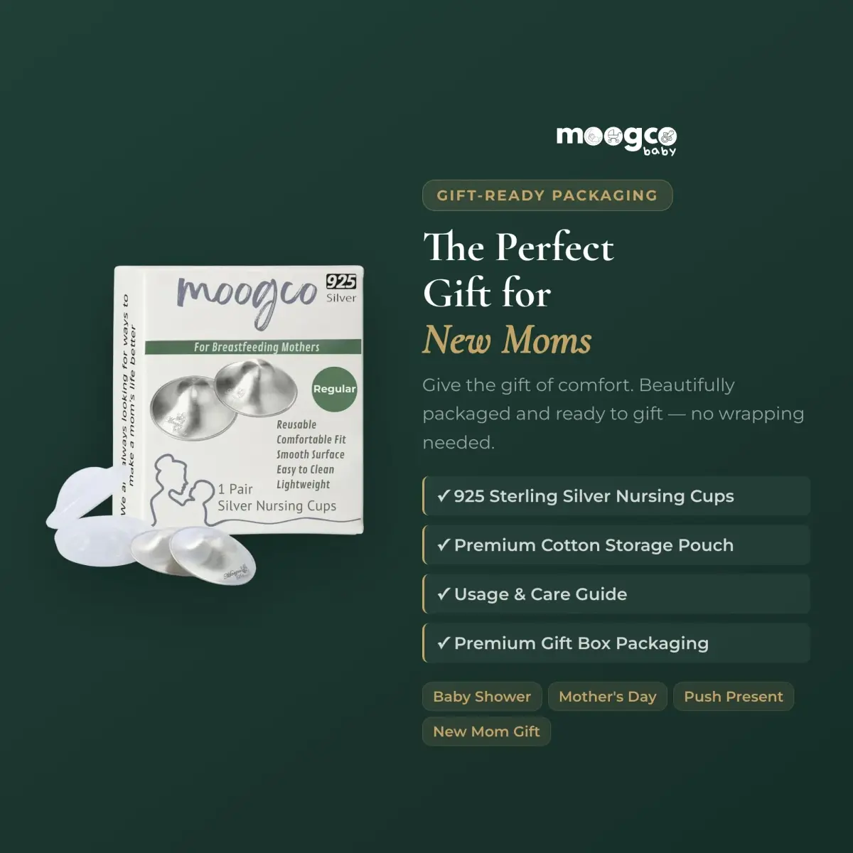 MOOGCO Original Silver Nursing Cups - Nipple Shields for Breastfeeding Newborn | Solid 925 Sterling Silver - view 9