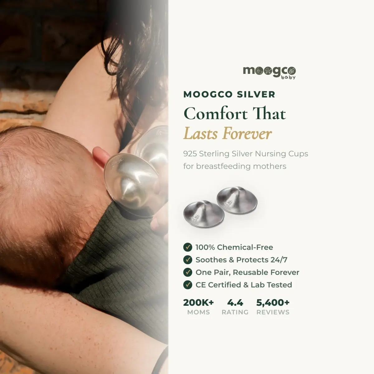 MOOGCO Original Silver Nursing Cups - Nipple Shields for Breastfeeding Newborn | Solid 925 Sterling Silver - view 2