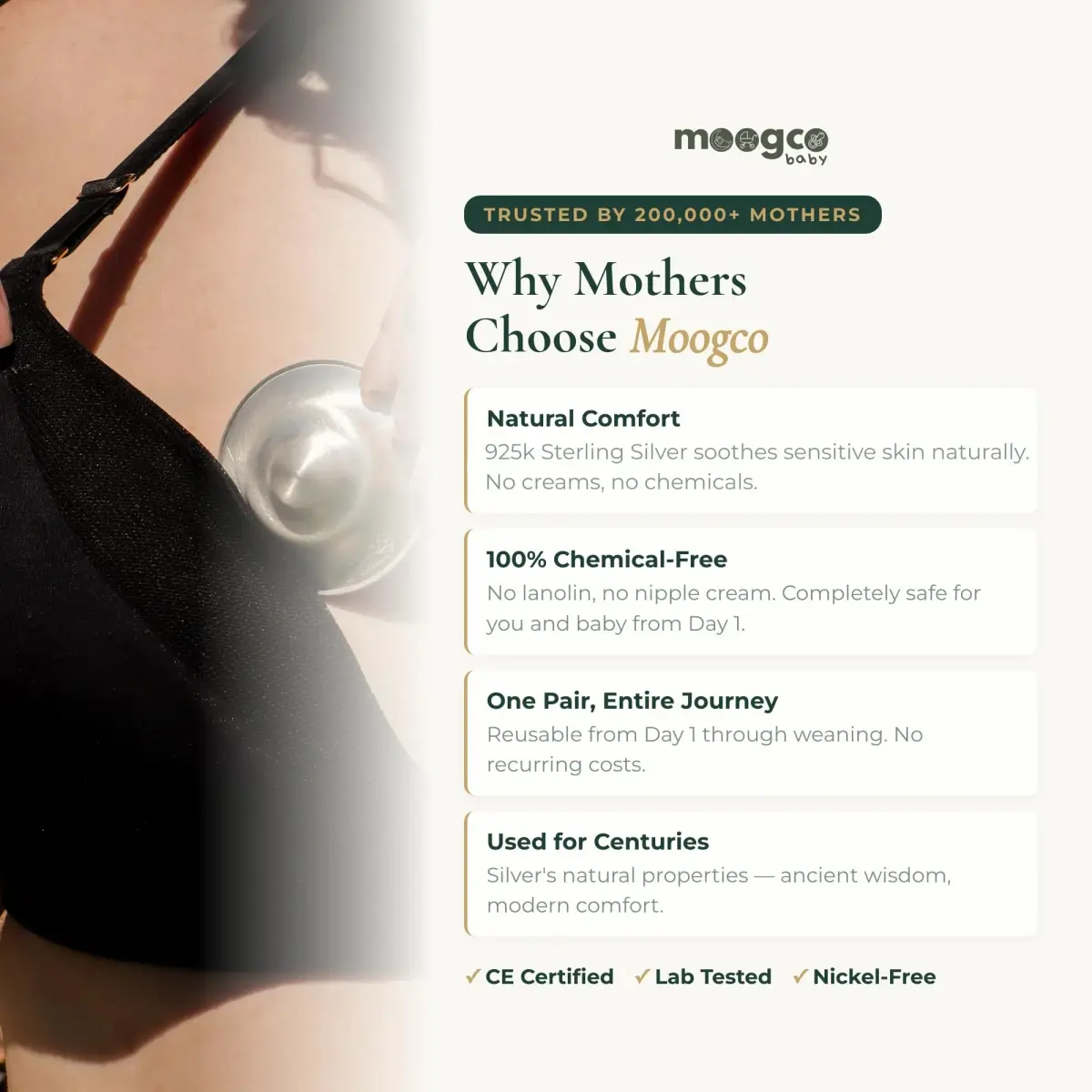 MOOGCO Original Silver Nursing Cups - Nipple Shields for Breastfeeding Newborn | Solid 925 Sterling Silver - view 3