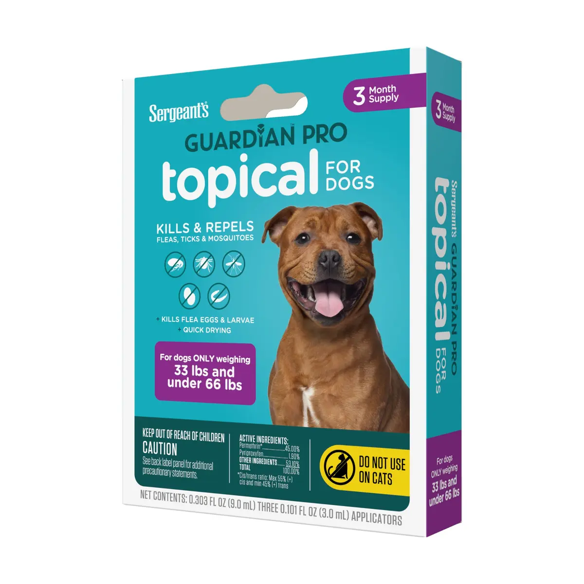 Sergeant's Guardian PRO Flea & Tick Topical for Dogs 33-66 lbs | 3-Month Protection, Quick Drying - main product image