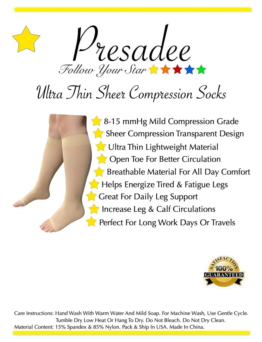 Presadee Ultra Thin 8-15 mmHg Sheer Compression Socks 3X-Large Beige | Mild Support for Legs - view 3