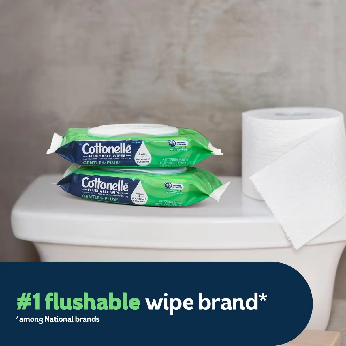 Cottonelle GentlePlus Flushable Wet Wipes with Aloe & Vitamin E | 4 Flip-Top Packs, 42 Wipes Each (168 Total) | Septic-Safe, Hypoallergenic, Aloe & Vitamin E - view 2