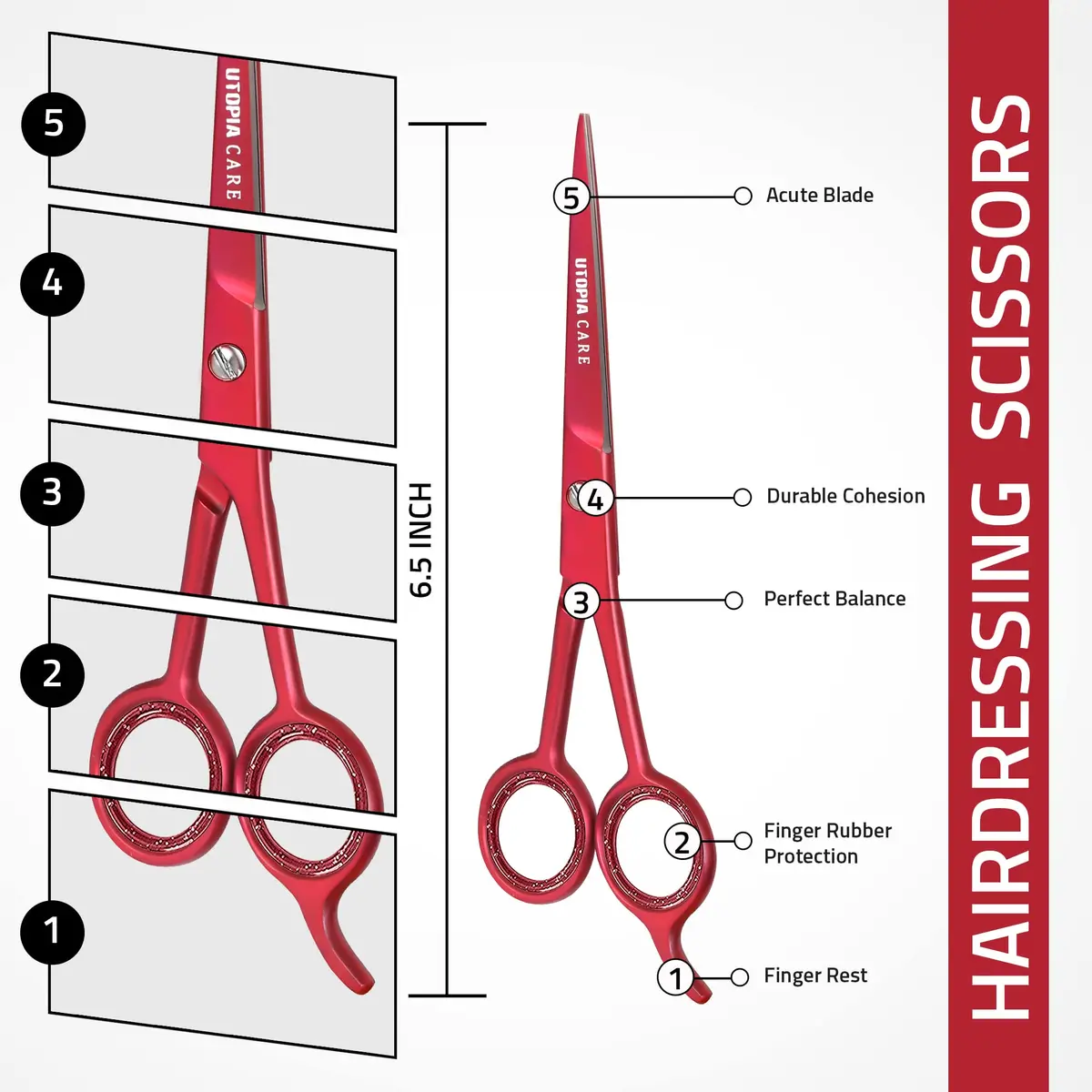 Utopia Care Hair Cutting & Hairdressing Scissors 6.5 Inch | Premium Stainless Steel Shears for Salon & Home Use, Red - view 2