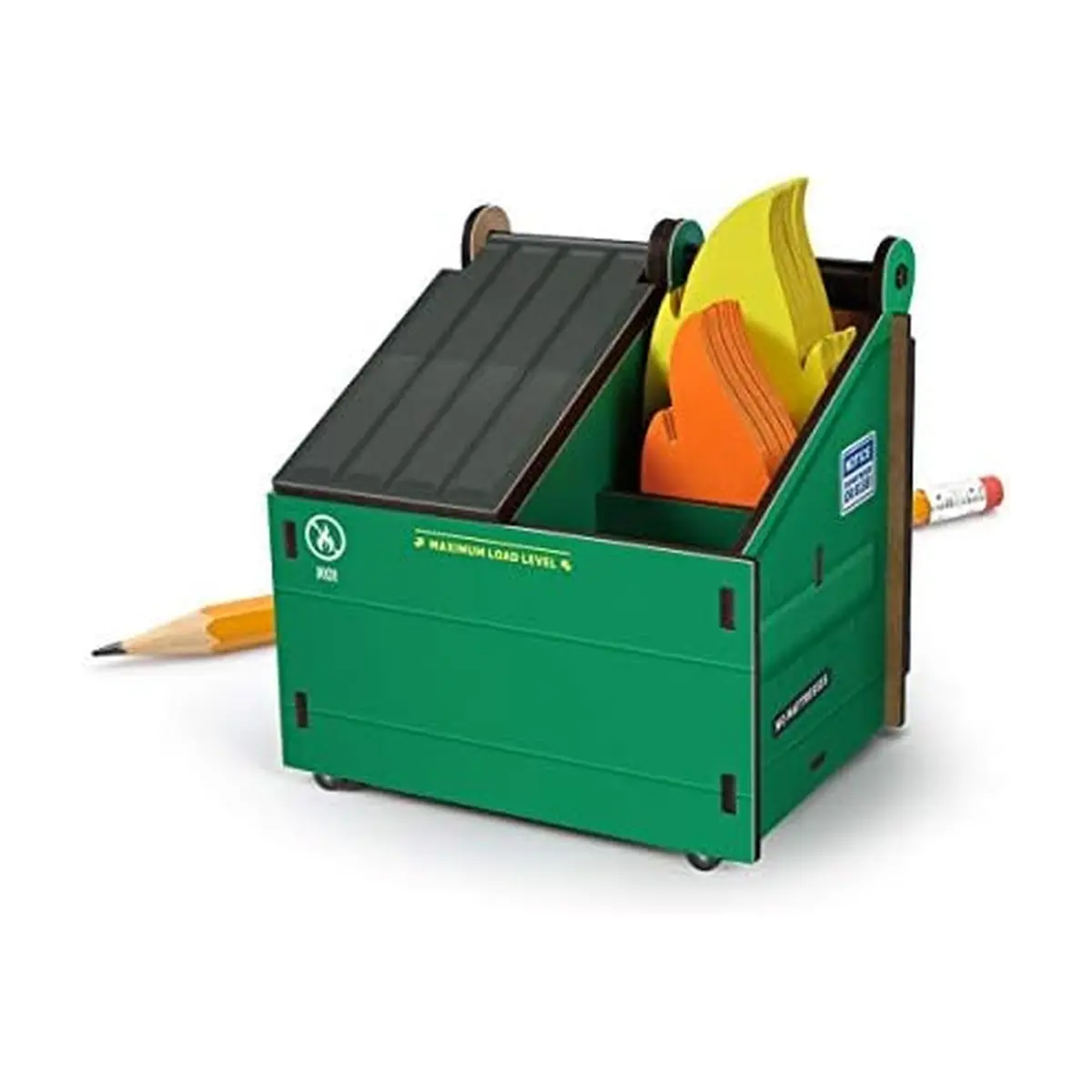 Fred & Friends Desk Dumpster Pencil Holder with Flame Note Cards | Unique Cube Organizer for Workspace - main product image