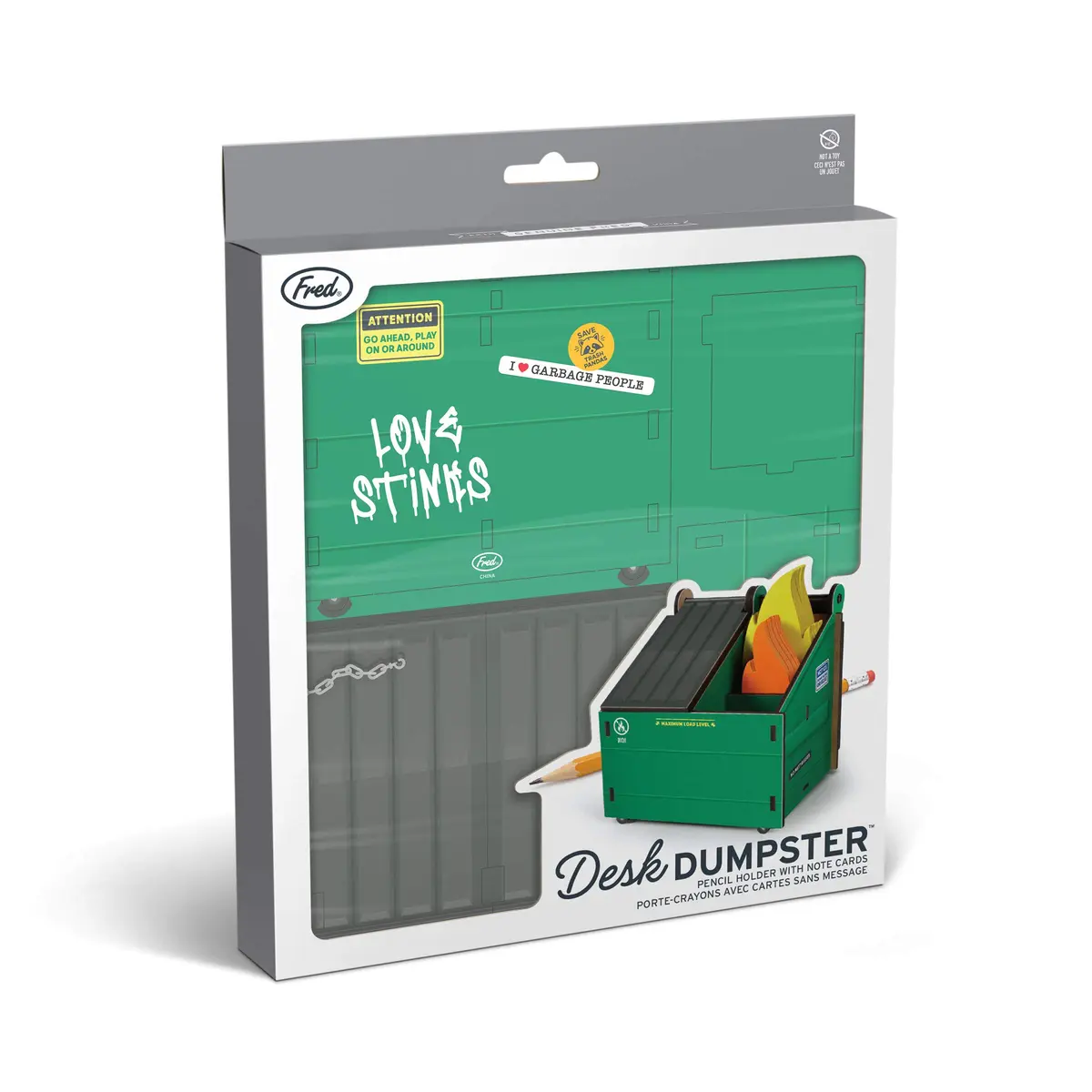 Fred & Friends Desk Dumpster Pencil Holder with Flame Note Cards | Unique Cube Organizer for Workspace - view 3