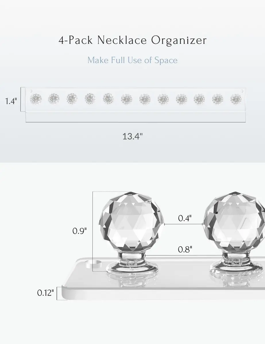 Heesch Necklace Hanger, Necklace Organizer, Acrylic Jewelry Wall Holder | Clear 4-Pack - view 2