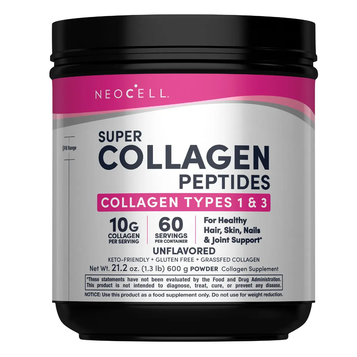 NeoCell Grassfed Collagen Peptides Powder 603g (21.2 oz) | Types 1 & 3 for Hair, Skin, Nails & Joints - main product image