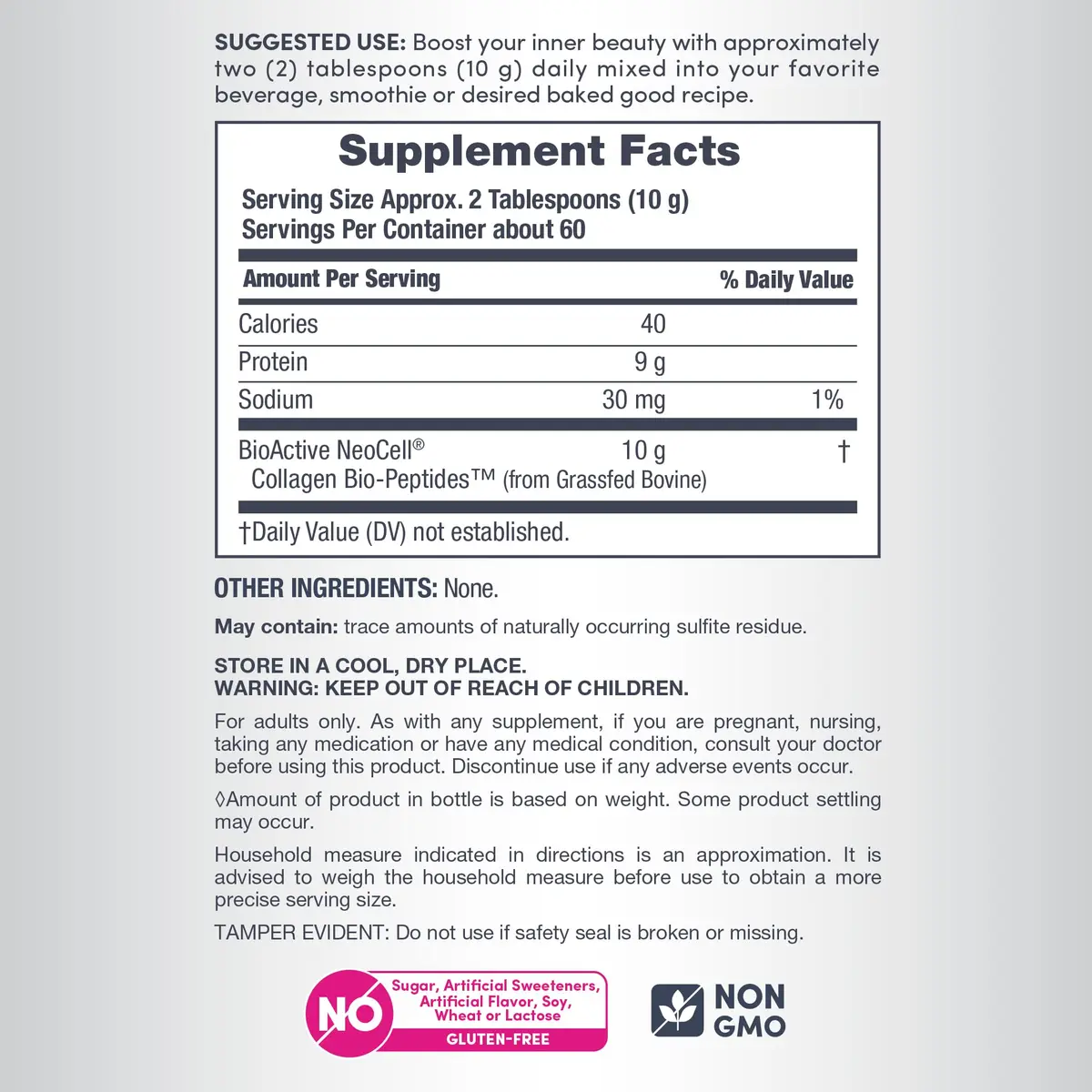 NeoCell Grassfed Collagen Peptides Powder 603g (21.2 oz) | Types 1 & 3 for Hair, Skin, Nails & Joints - view 4
