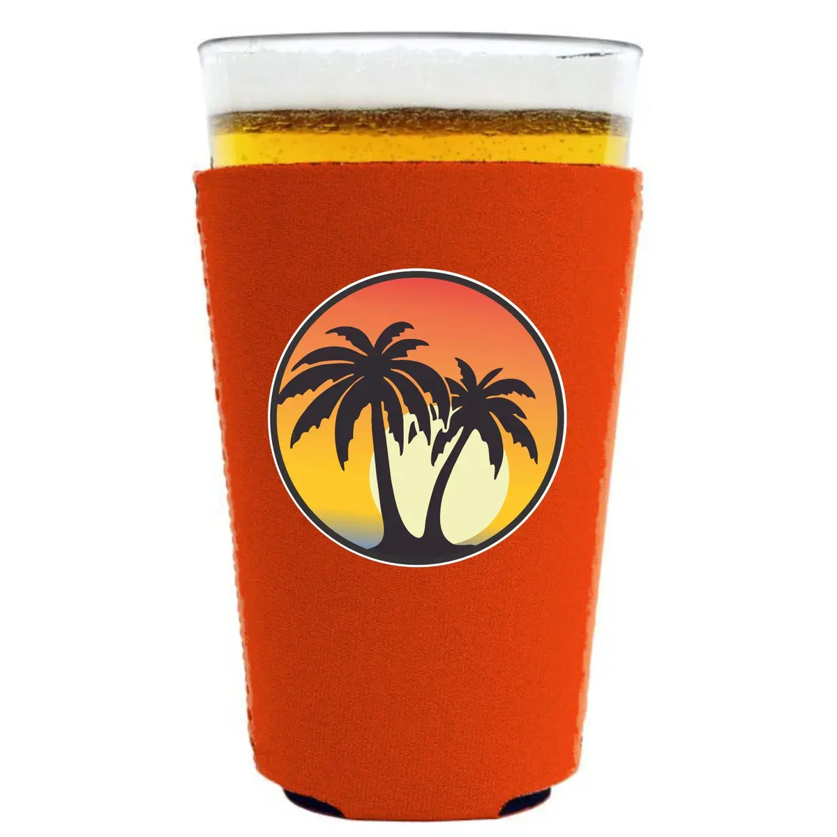 Coolie Junction Palm Tree Sunset Pint Glass (Orange) | Collapsible neoprene drink insulator for cold beverages - main product image
