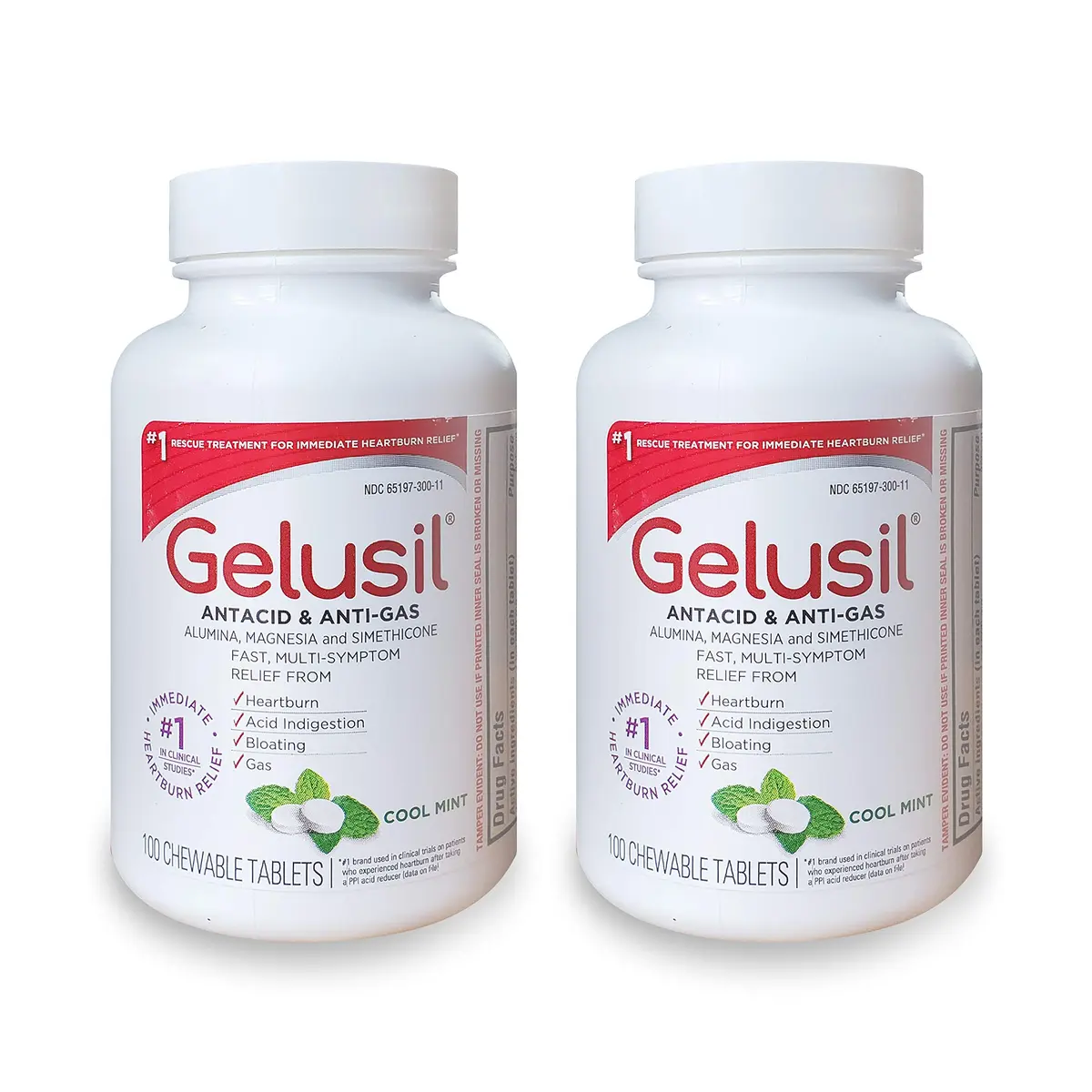 Gelusil Antacid & Anti-Gas Tablets, Cool Mint 200 Count | Fast Relief for Heartburn & Bloating - main product image