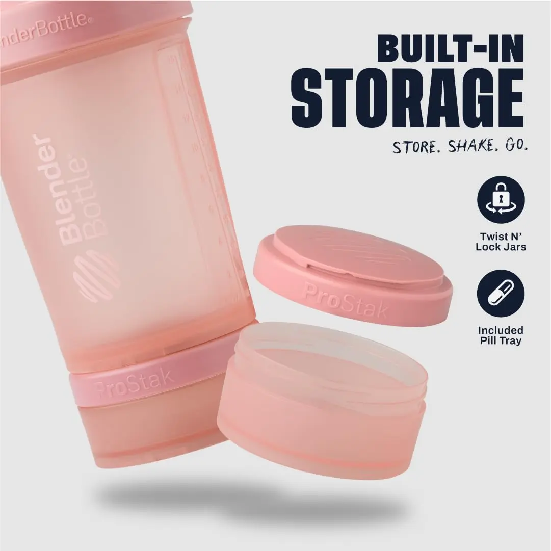 BlenderBottle ProStak Shaker Bottle with Pill Organizer, 621 ml (22 oz) Rose Pink | Leak-Proof & BPA-Free - view 2