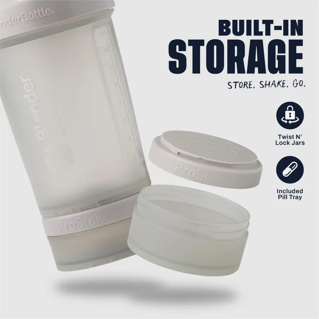 BlenderBottle ProStak Shaker Bottle with Pill Organizer & Storage Jars 710ml (24 oz) Smoke Grey | Leak-Proof, BPA-Free, Dishwasher Safe - view 2