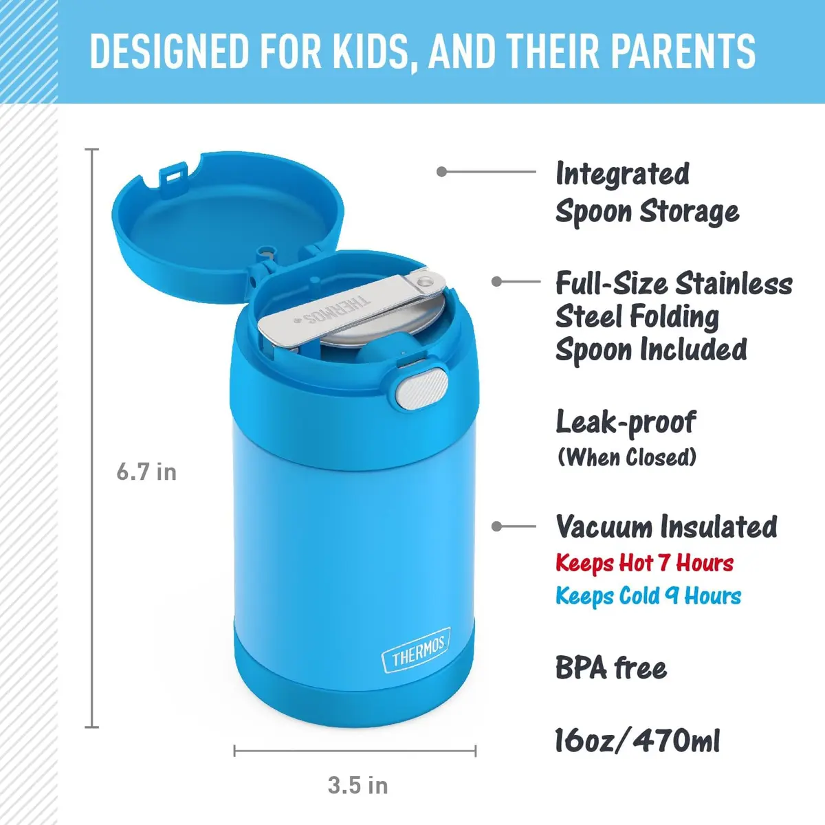 THERMOS FUNTAINER 16oz (473ml) Food Jar with Spoon, Denim Blue | Keeps Food Hot for 7 Hours, Cold for 9 Hours - view 2
