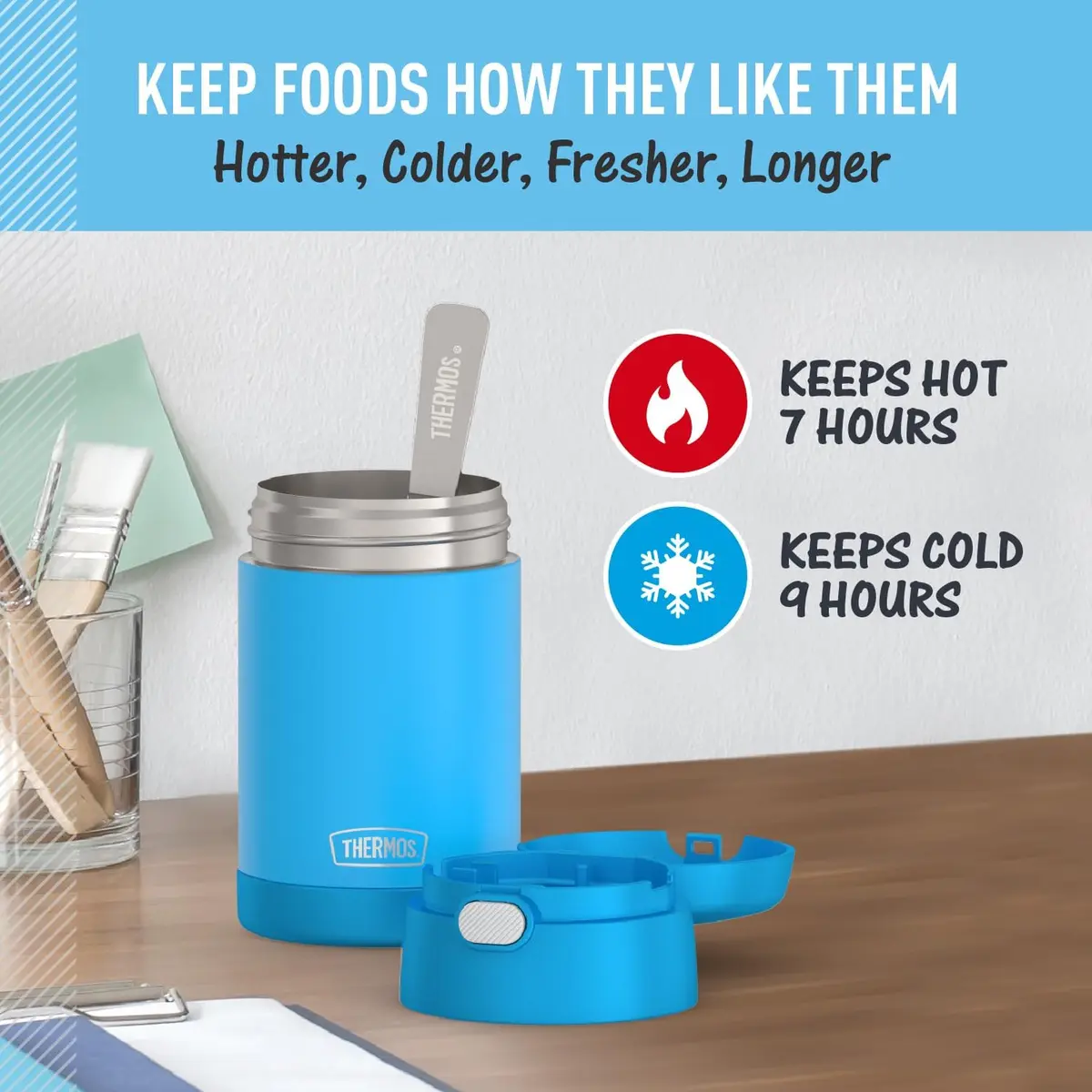 THERMOS FUNTAINER 16oz (473ml) Food Jar with Spoon, Denim Blue | Keeps Food Hot for 7 Hours, Cold for 9 Hours - view 3
