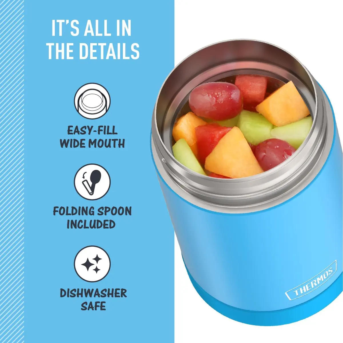 THERMOS FUNTAINER 16oz (473ml) Food Jar with Spoon, Denim Blue | Keeps Food Hot for 7 Hours, Cold for 9 Hours - view 4