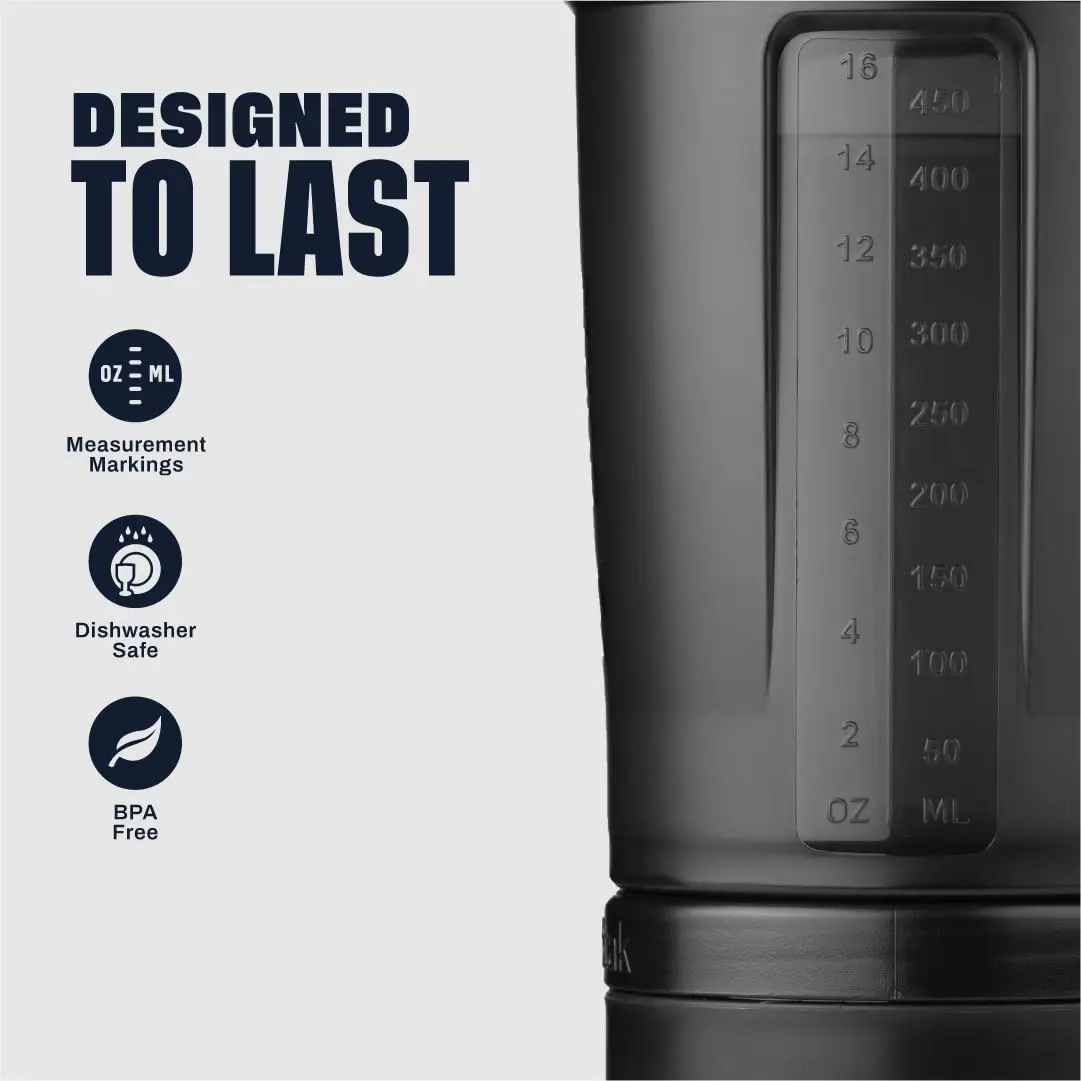 BlenderBottle ProStak Shaker Bottle with Pill Organizer & Storage Jars 650ml (22 oz) Midnight Black | Leak-Proof Protein Shaker for Gym & Athletes - view 5