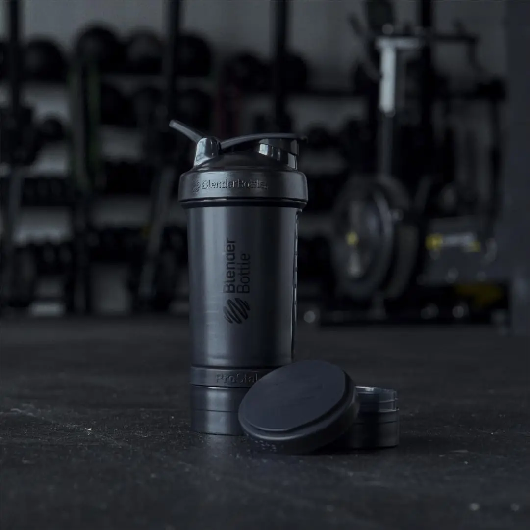 BlenderBottle ProStak Shaker Bottle with Pill Organizer & Storage Jars 650ml (22 oz) Midnight Black | Leak-Proof Protein Shaker for Gym & Athletes - view 6