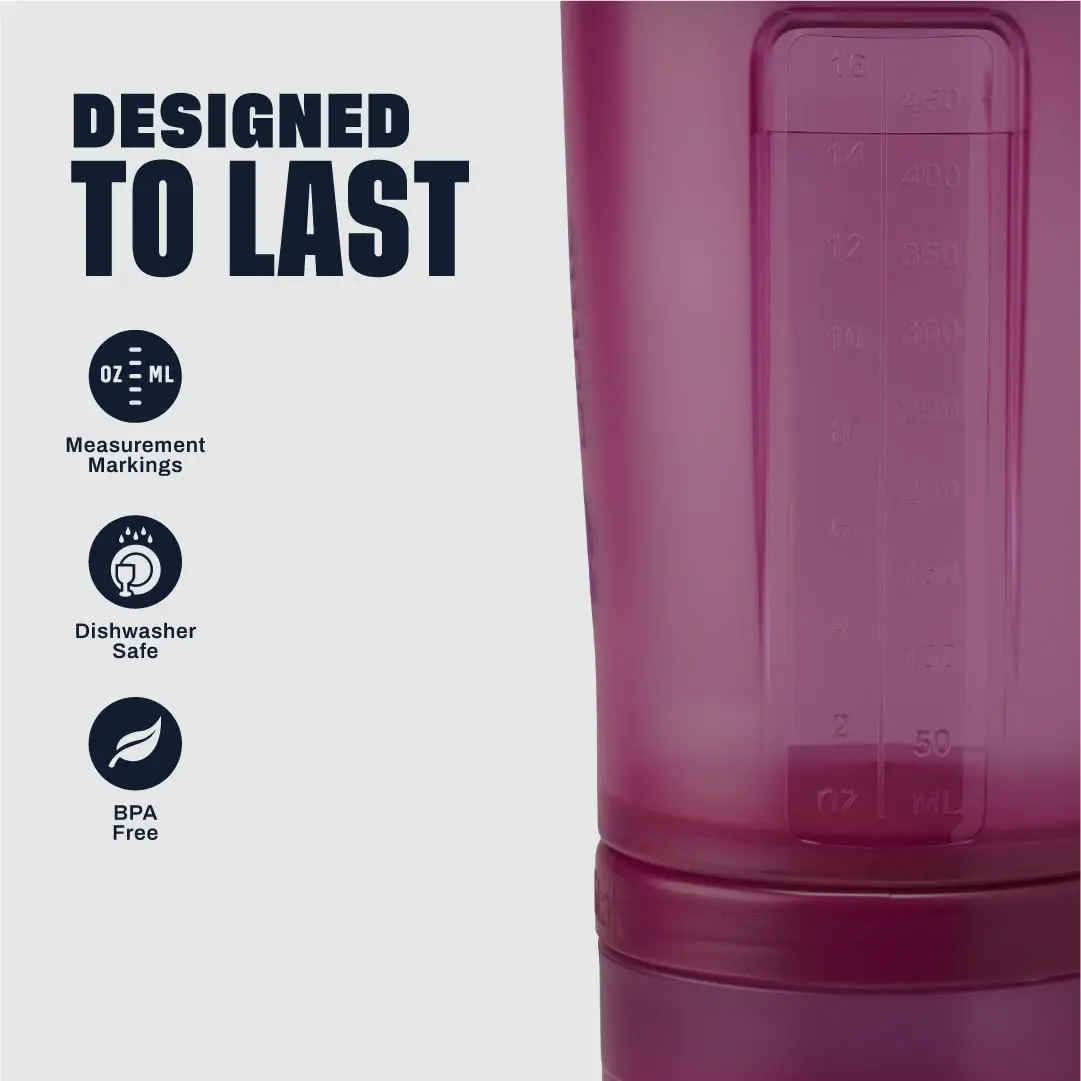 BlenderBottle ProStak Shaker Bottle with Pill Organizer & Storage Jars 650ml (22 oz) Plum | Leak-Proof Mixing System - view 5
