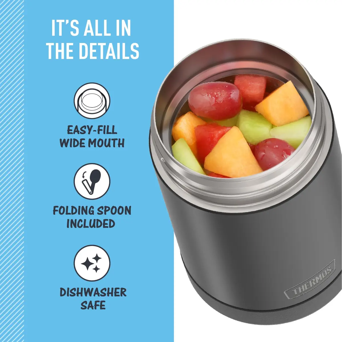 THERMOS FUNTAINER Food Jar with Spoon, 16oz (473ml) Matte Black | Keeps Food Hot 7 Hrs, Cold 9 Hrs - view 4
