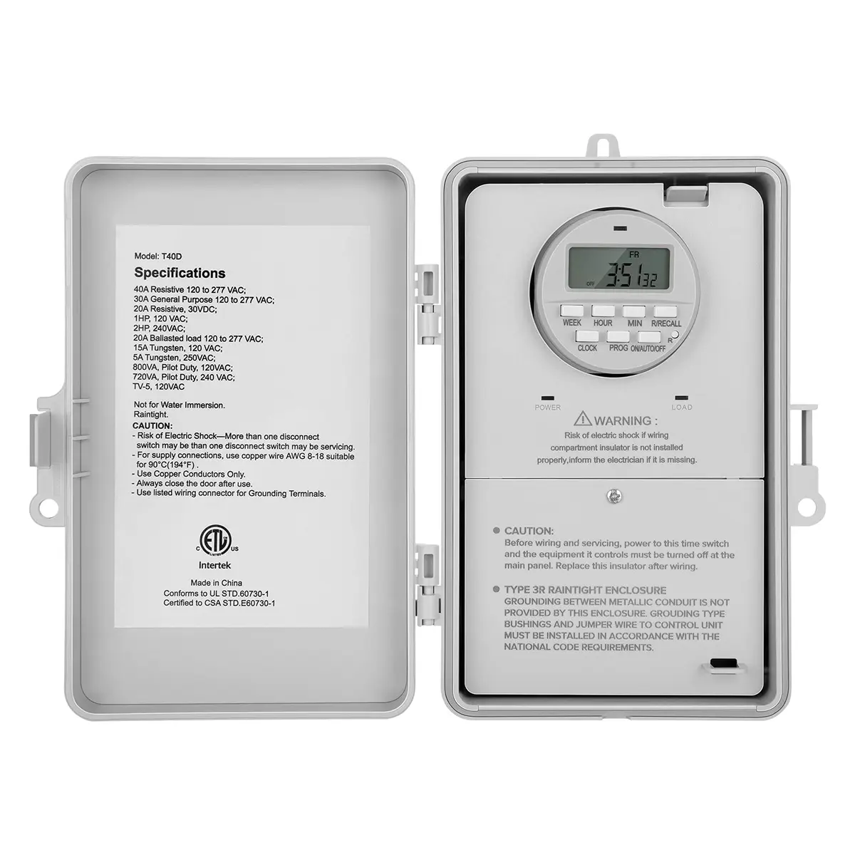 SURAIELEC Digital Pool Timer, 40Amp 2HP, 120/240/277VAC, 24-Hour Display | Heavy Duty High Power Timer for Pool & Outdoor Appliances - main product image