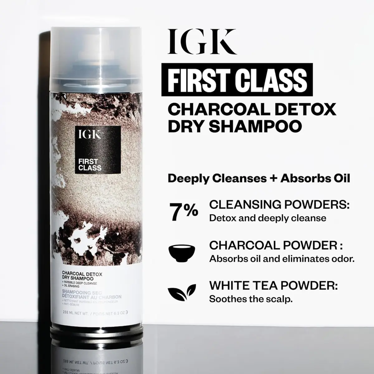 IGK First Class Charcoal Detox Dry Shampoo 6.3 Oz | Heavy-Duty Oil & Odor Absorber for Oily Hair & Scalp - view 4