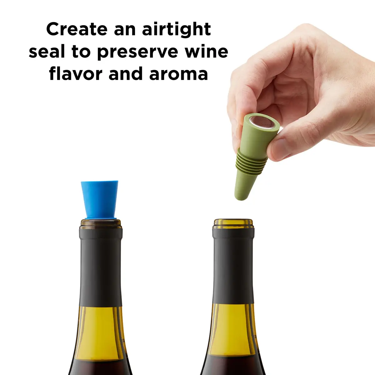 Rabbit Bottle Stopper Set of 2 | Airtight Silicone Wine & Beverage Seal (Blue, 2-Pack) - view 5