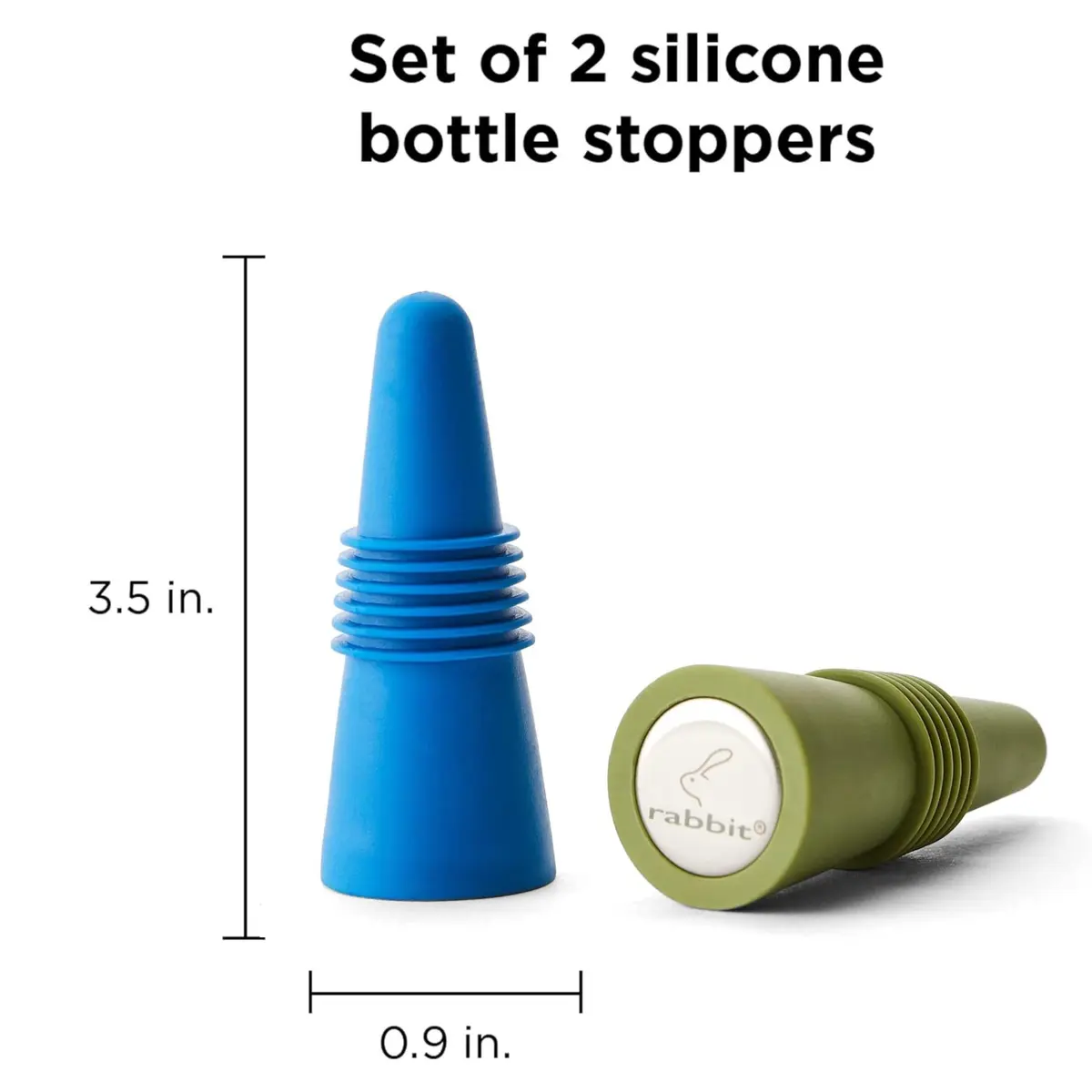Rabbit Bottle Stopper Set of 2 | Airtight Silicone Wine & Beverage Seal (Blue, 2-Pack) - view 2