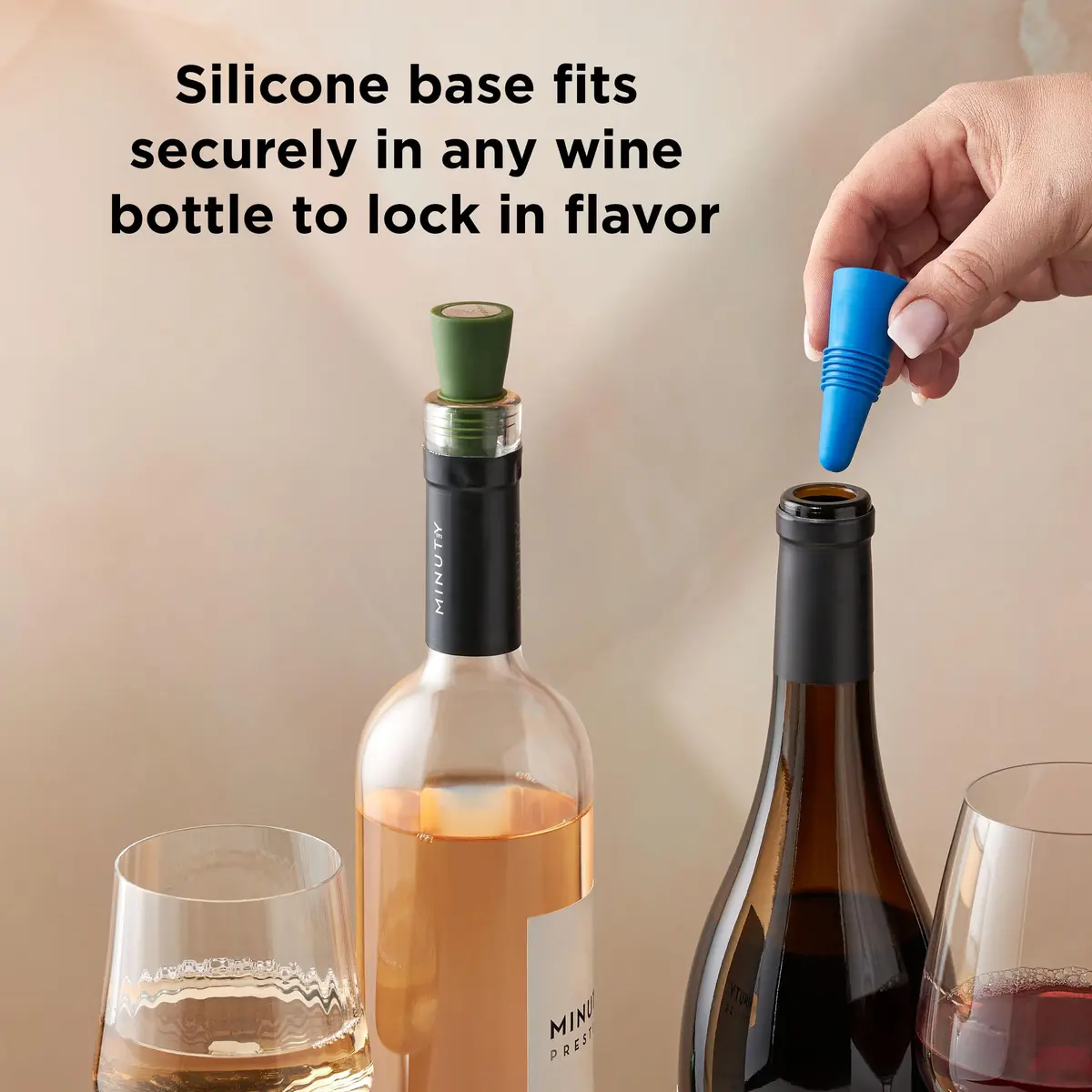 Rabbit Bottle Stopper Set of 2 | Airtight Silicone Wine & Beverage Seal (Blue, 2-Pack) - view 3