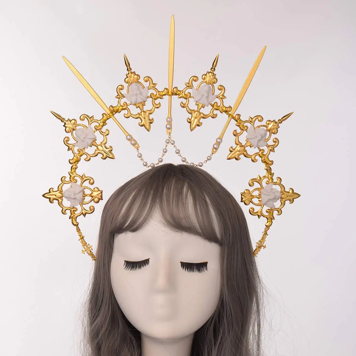 BLESSUME Halo Crown Mary Goddess Headband Gold 9 | Costume Headpiece for Women (70-120 chars) - view 2