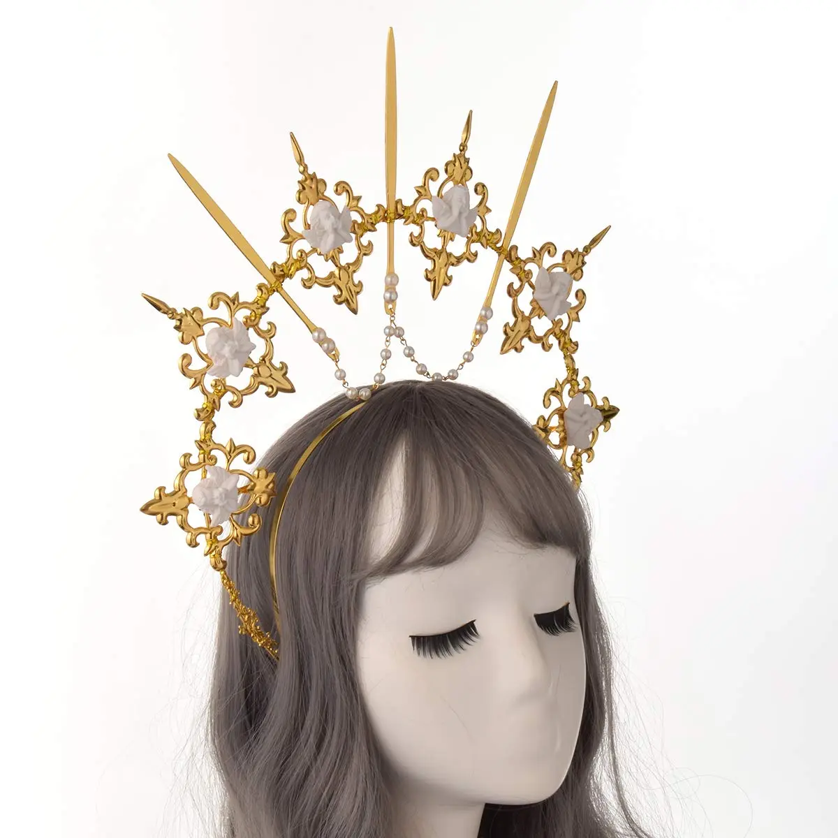 BLESSUME Halo Crown Mary Goddess Headband Gold 9 | Costume Headpiece for Women (70-120 chars) - view 3