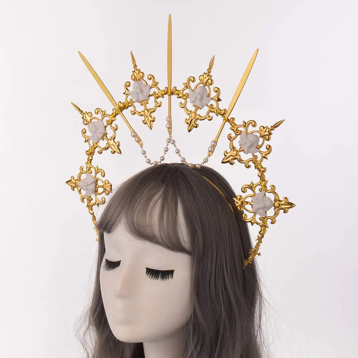 BLESSUME Halo Crown Mary Goddess Headband Gold 9 | Costume Headpiece for Women (70-120 chars) - view 4