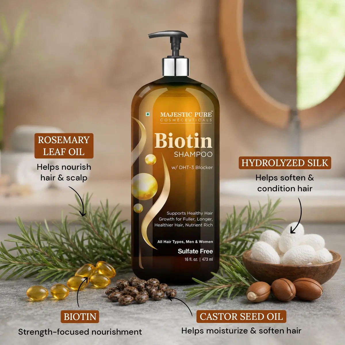 Majestic Pure Biotin Shampoo Sulfate & Paraben Free - 16 Fl Oz (473ml) | Promotes Fuller, Longer, Healthier Hair - view 4