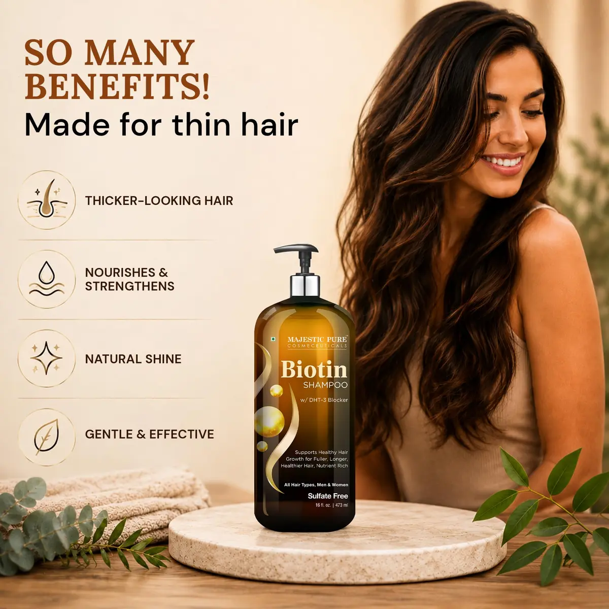 Majestic Pure Biotin Shampoo Sulfate & Paraben Free - 16 Fl Oz (473ml) | Promotes Fuller, Longer, Healthier Hair - view 2