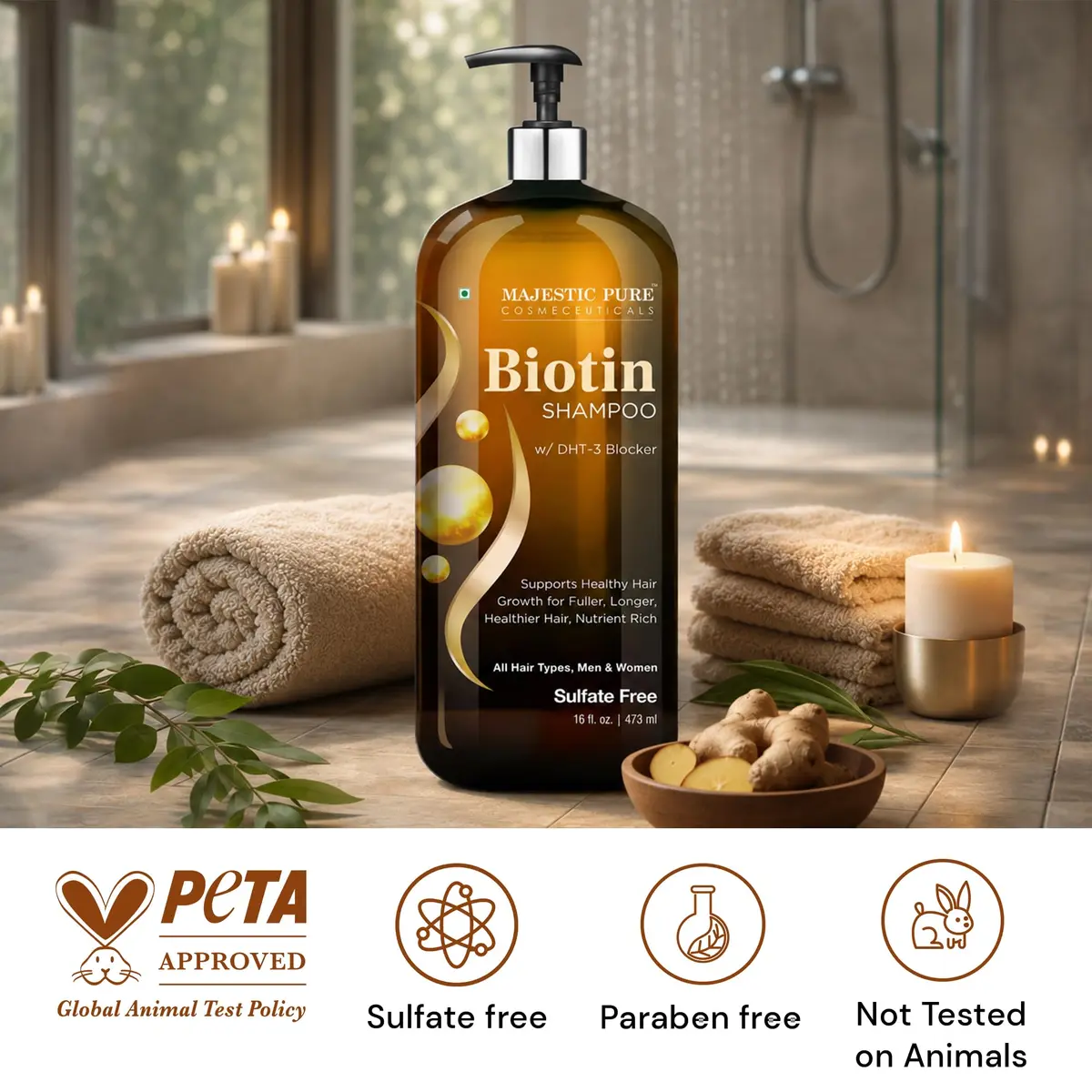 Majestic Pure Biotin Shampoo Sulfate & Paraben Free - 16 Fl Oz (473ml) | Promotes Fuller, Longer, Healthier Hair - view 3