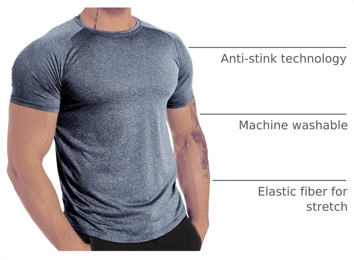 GYMELITE Men's 3pack Short Sleeve Moisture Wicking T-Shirts | Anti-Stink, Quick Dry, Breathable, Comfortable Fit - view 4
