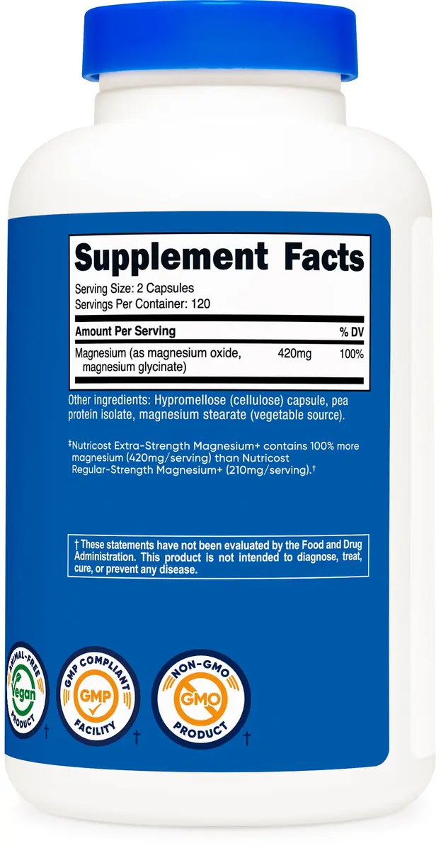 Nutricost Magnesium+ Extra Strength 420mg | Vegan, Gluten Free Capsules for Adults - view 5